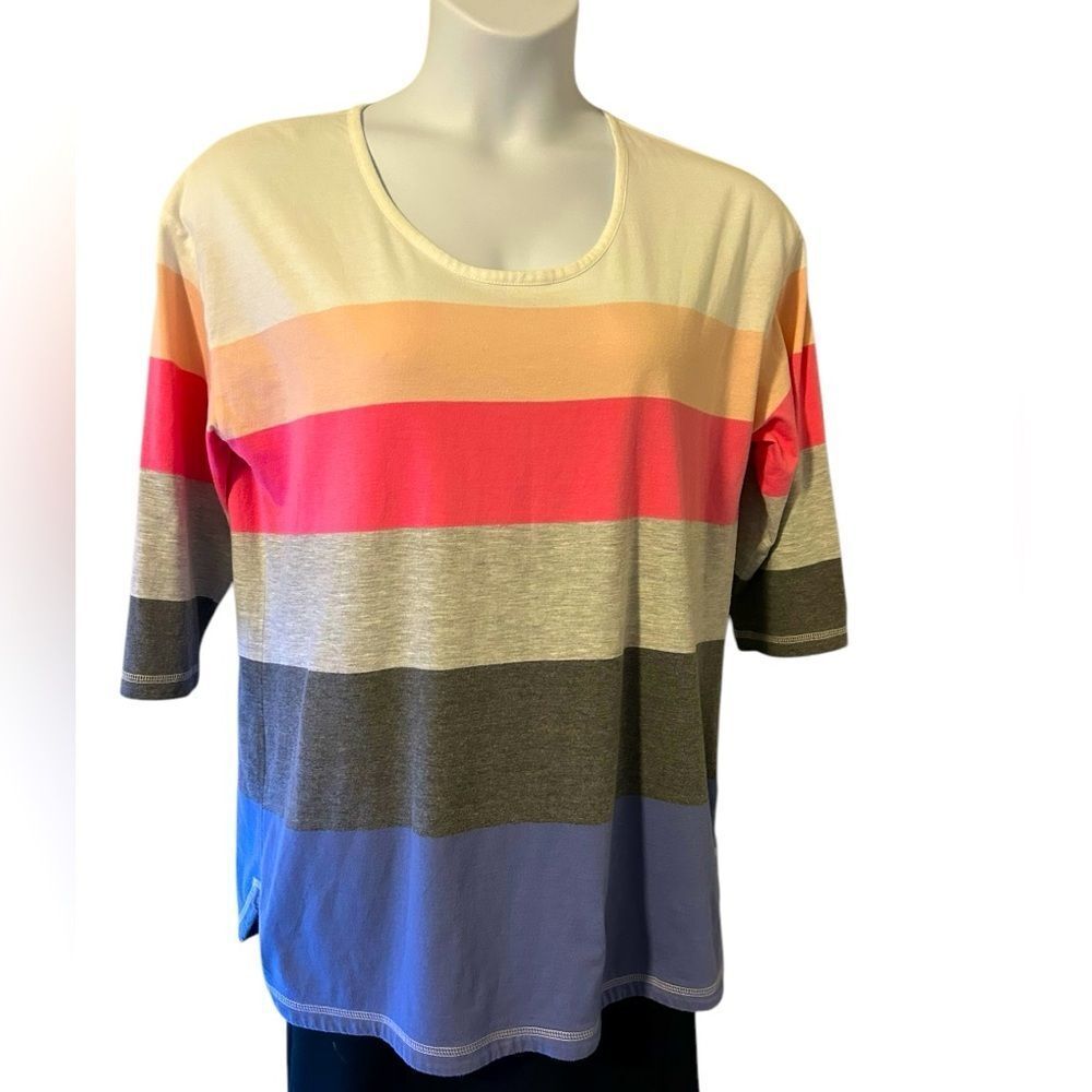 T by Talbots Relaxed Fit Multicolor Striped Cotton Blend Top - Size 1X